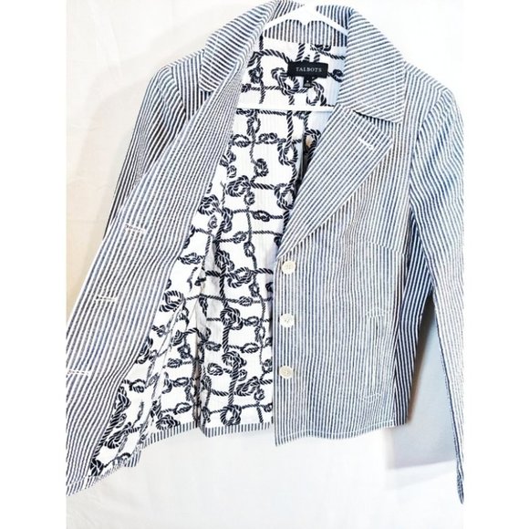 Talbots Pinstripe Single Breasted Blazer Jacket White Size 8 New With Tags - Picture 3 of 6